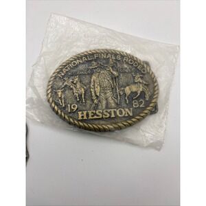 Vintage 1982 Hesston National Finals Rodeo Belt Buckle 8th Edition Brass Tone